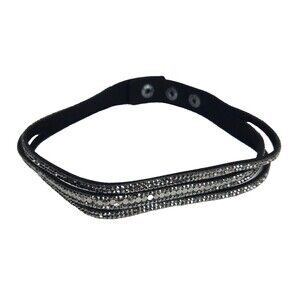 Black Choker Necklace with Gray Rhinestones & Sequins - Adjustable
